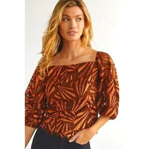 Anthropologie Eva Franco Shine Lace Puff Sleeve Blouse In Bronze Brown M EUC